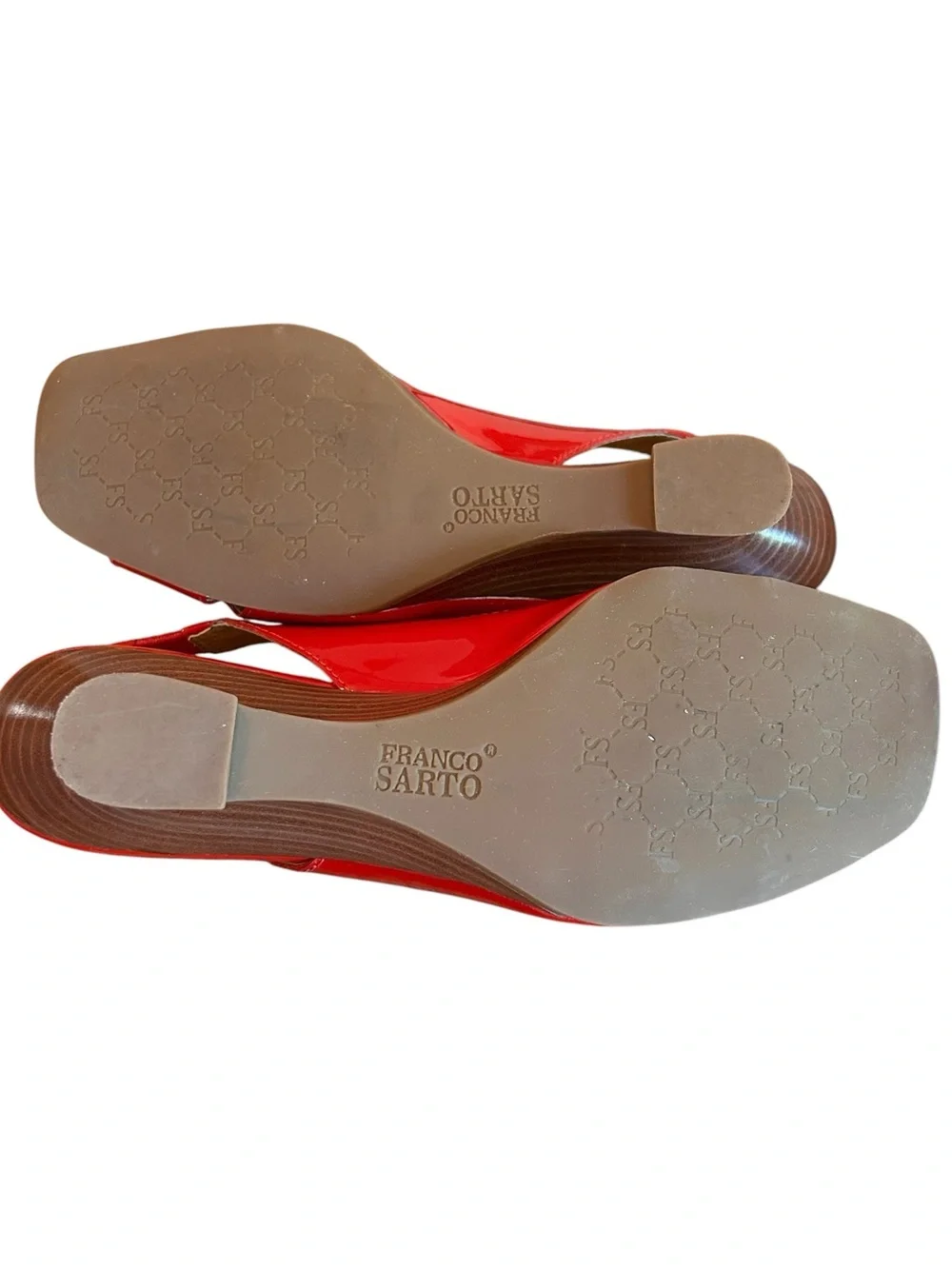 Franco Sarto Slim Wedge Red Patent Slingback Peep-toe Sculptural Heel 8 1/2